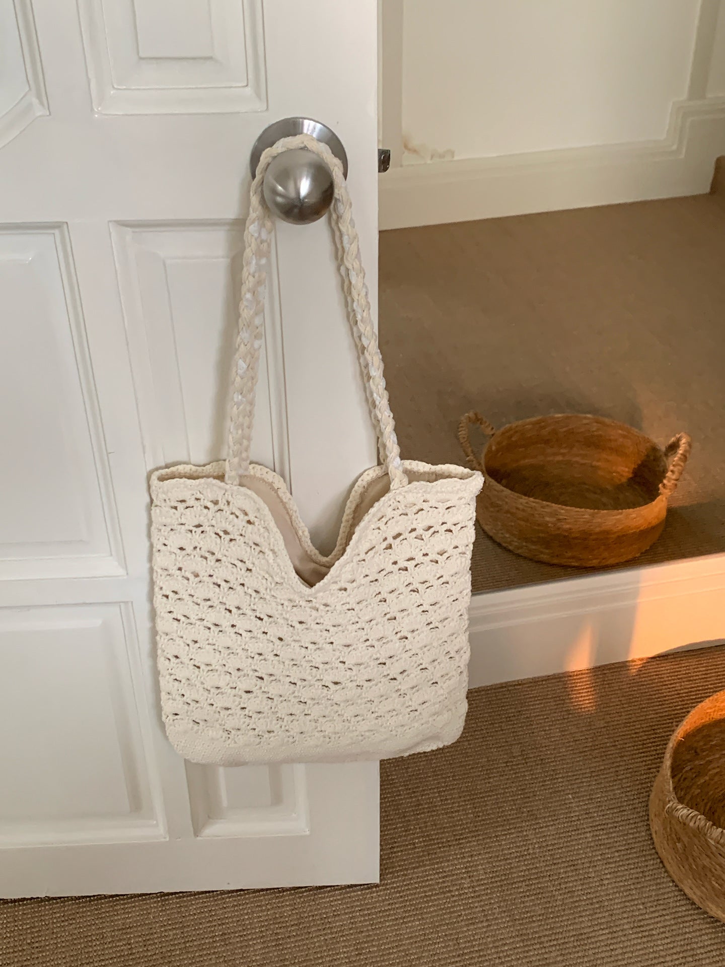Capacity Cotton Braided Female Hollow Commuter Women's Shoulder Bag