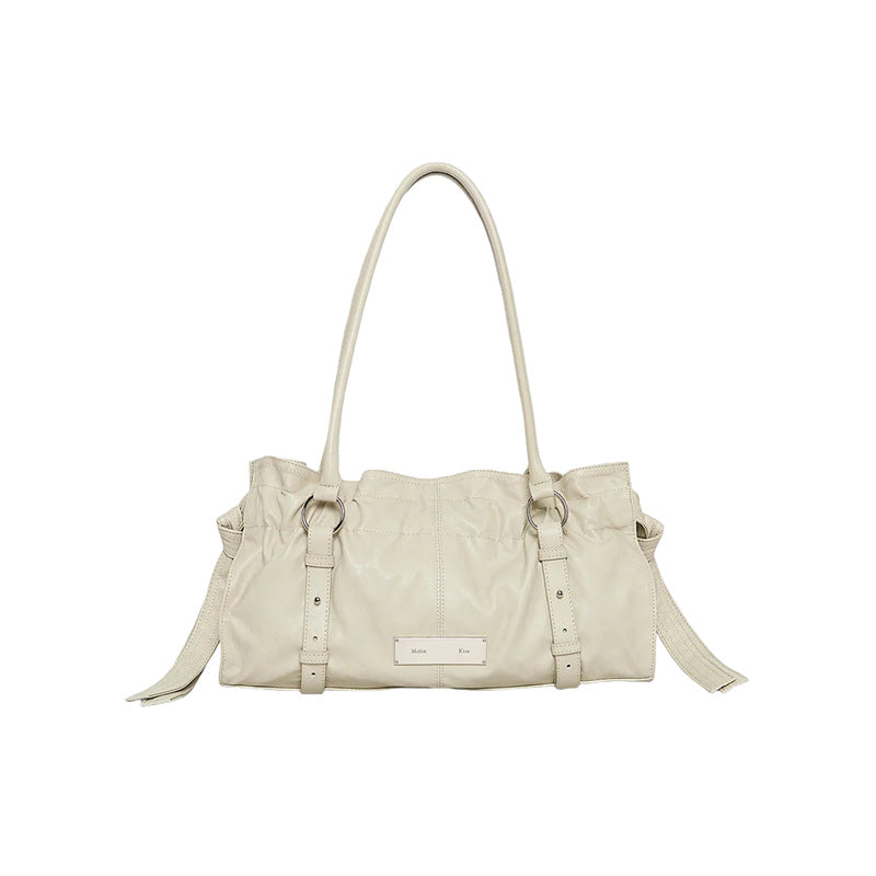 Spring Metal Label Side Strap Long Handbags