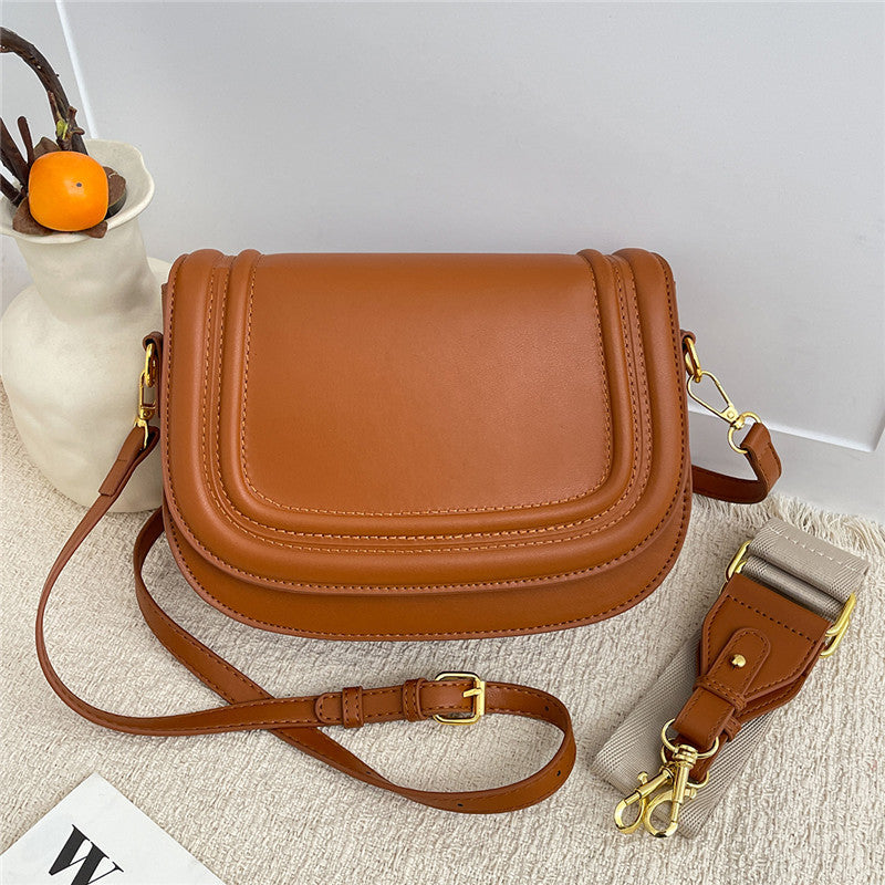 Retro Solid Color Saddle Niche Texture Portable Women's Messenger Bag