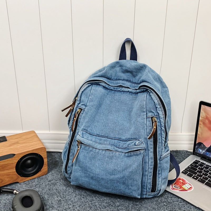 Women's & Men's Washed Cloth Style Large Capacity College Leisure Backpack