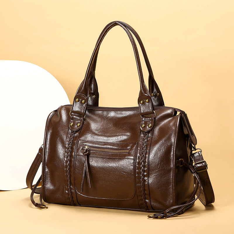 Women's Retro Motorcycle Portable Large Capacity Short Women's Handbag