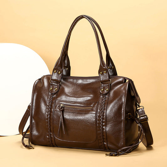 Women's Retro Motorcycle Portable Large Capacity Short Women's Handbag