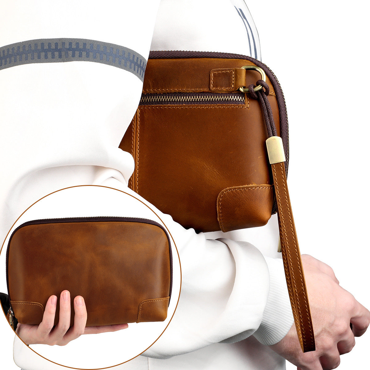 Men's Genuine Leather Fashion Simple Crazy Horse Large Capacity Bags