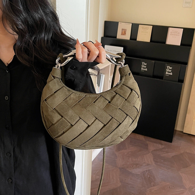 Light Luxury Portable Moon Fashion Woven Suede Versatile High Shoulder Bags