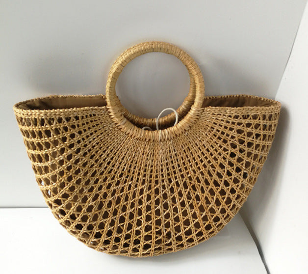 Women's Handmade Yellow Grass Hollow Woven Straw Women's Handbag