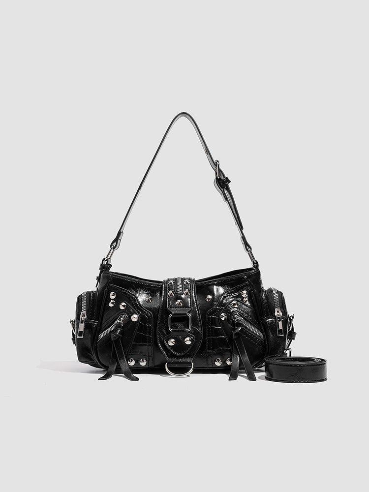 Motorcycle Vintage Rivet Niche Hot Versatile Women's Shoulder Bag