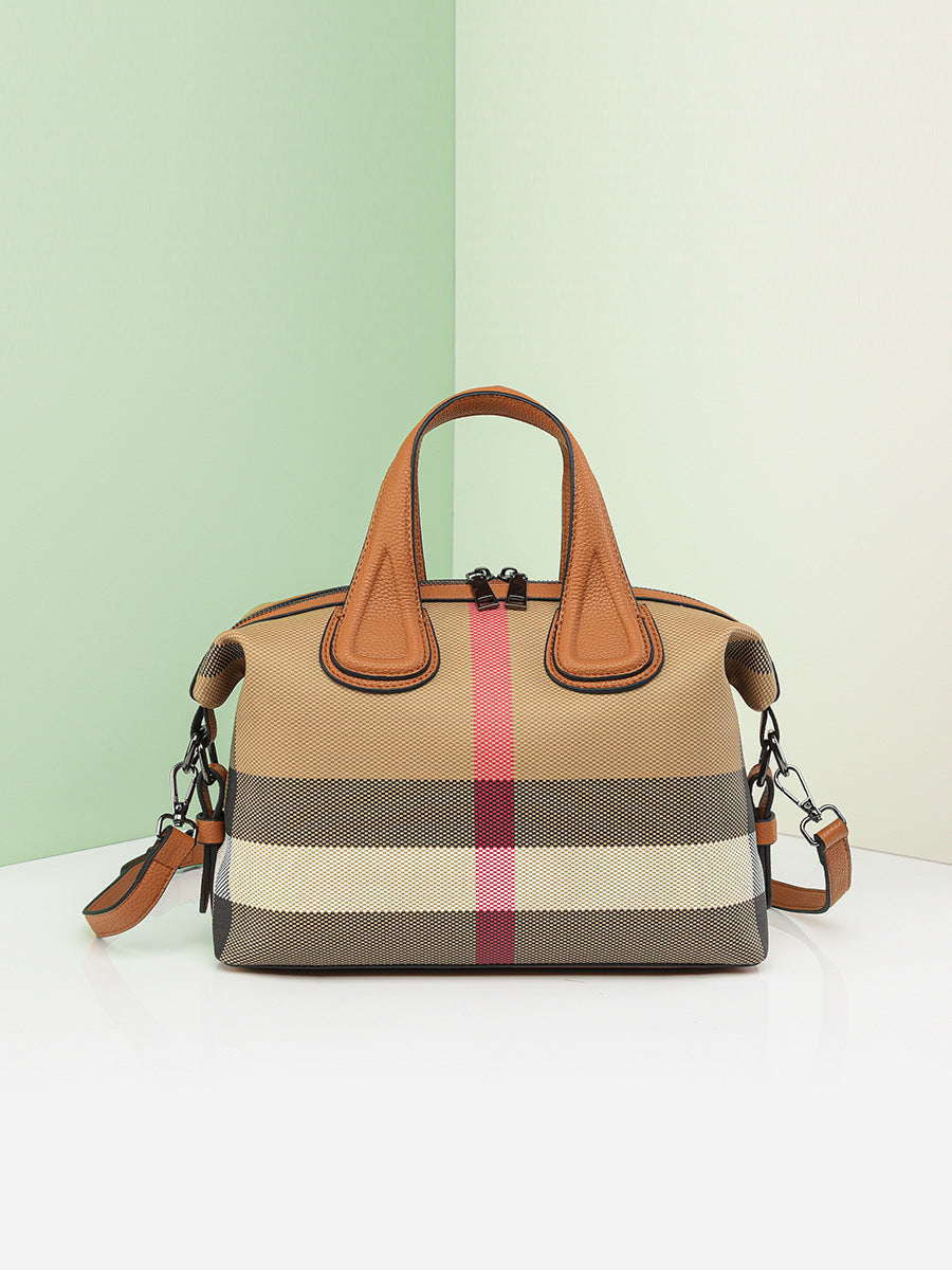Women's Fashion Boston Simple Large Capacity Plaid Women's Handbag