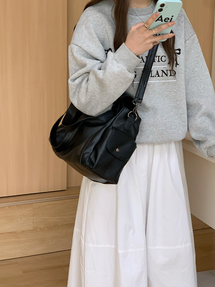 Women's Large Capacity Retro Easy Matching Black Tote Bags