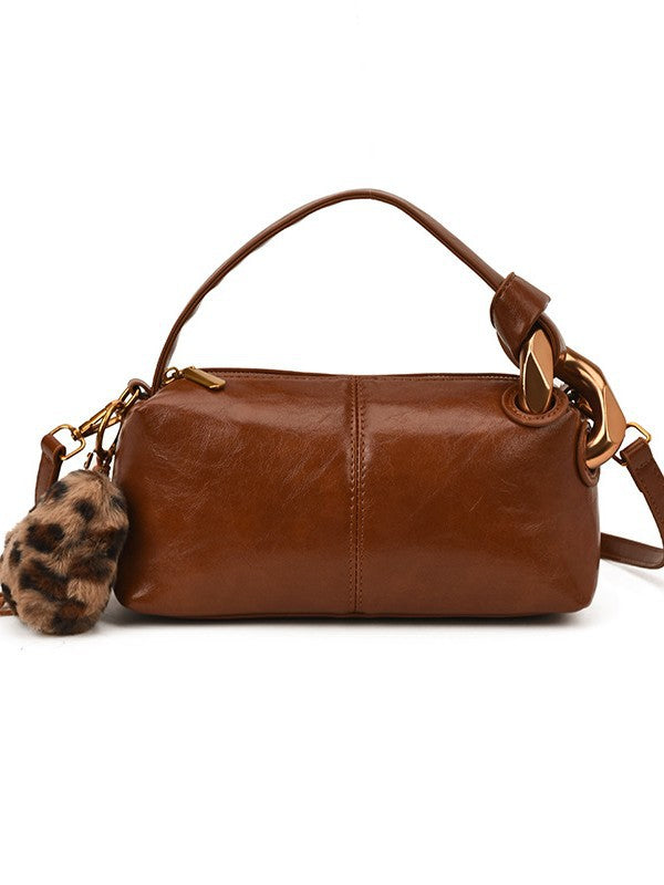 Women's Retro Suede Leopard Print Hand Holding Women's Messenger Bag