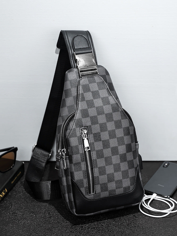 New Men's Classic Plaid Commute Minimalist Men's Bags