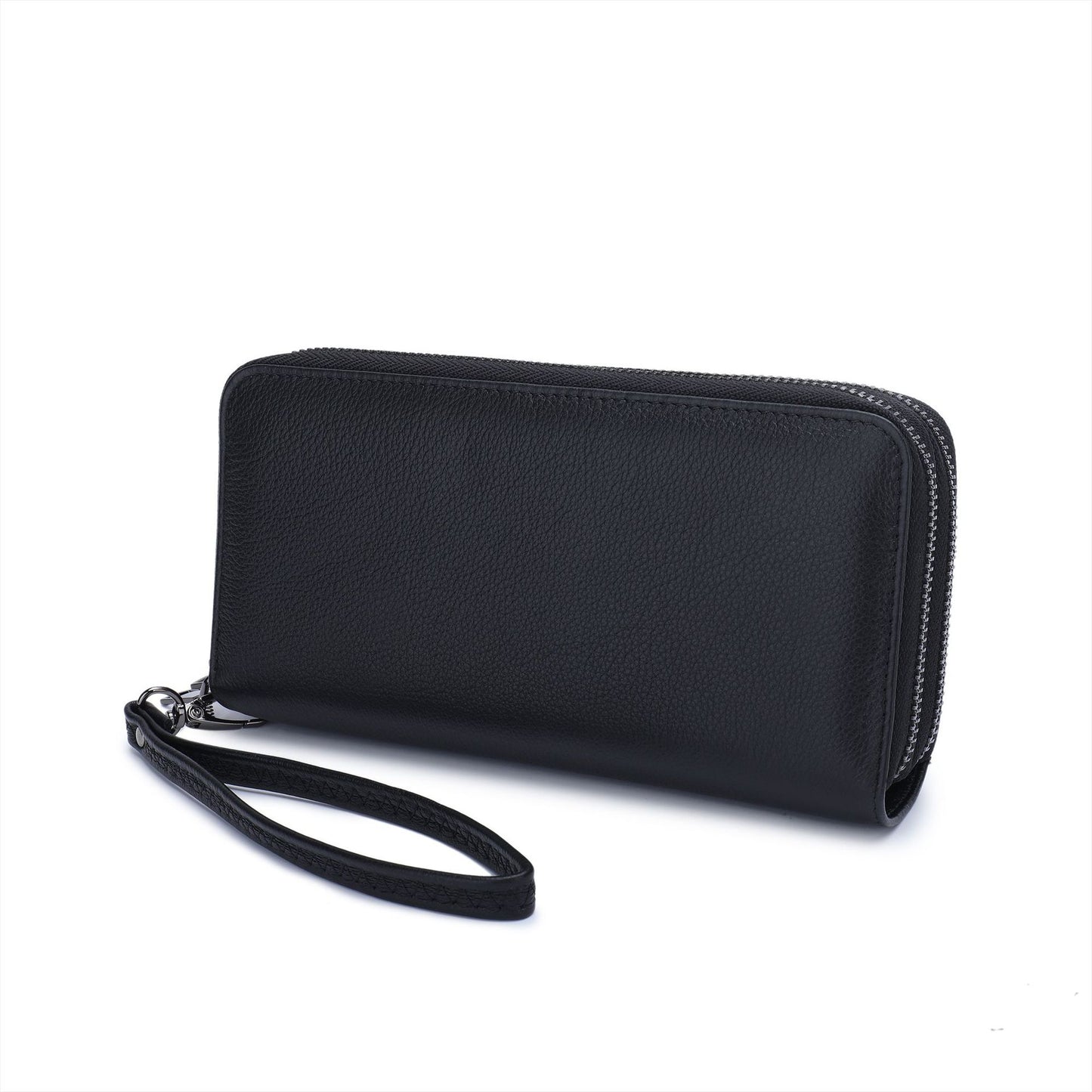 Men's Leather First Layer Cowhide Large Capacity Double Zipper Men's Wallet