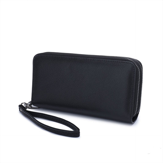 Men's Leather First Layer Cowhide Large Capacity Double Zipper Men's Wallet