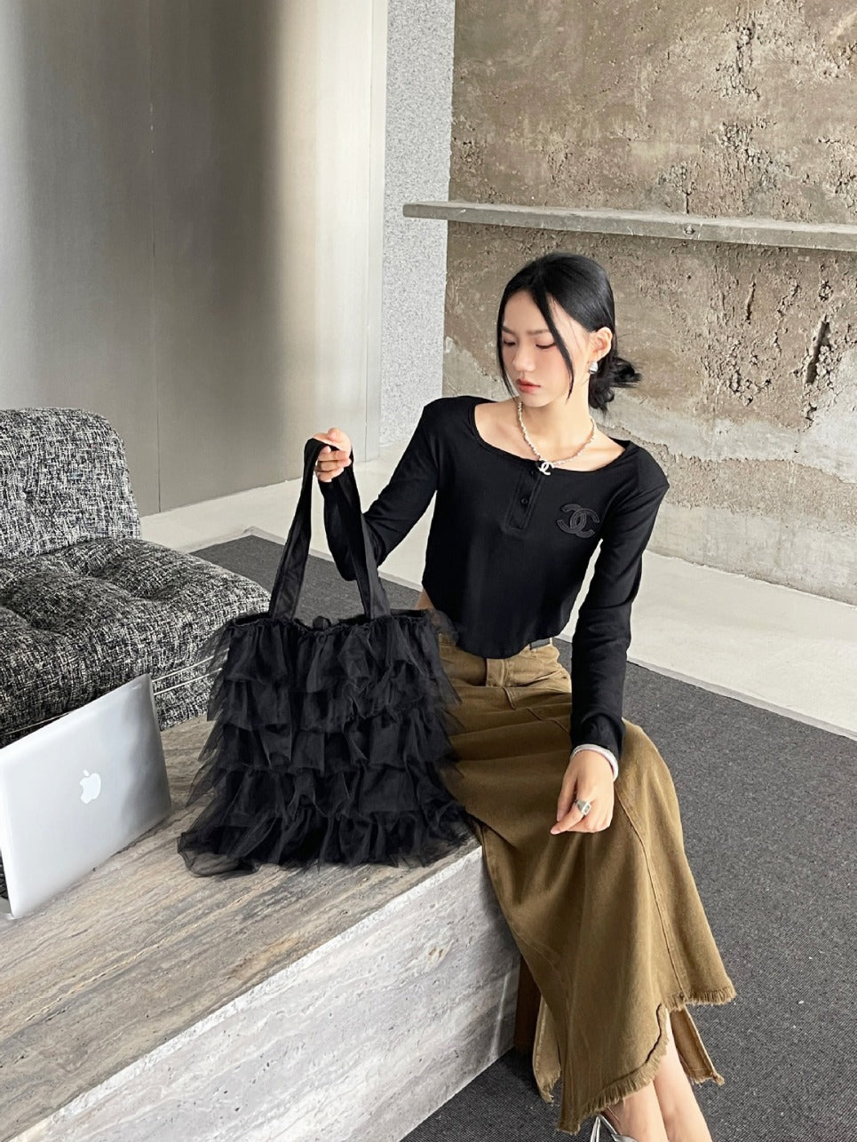 Tulle Ruffled Limited Sweet Pleated Large Capacity Women's Shoulder Bag
