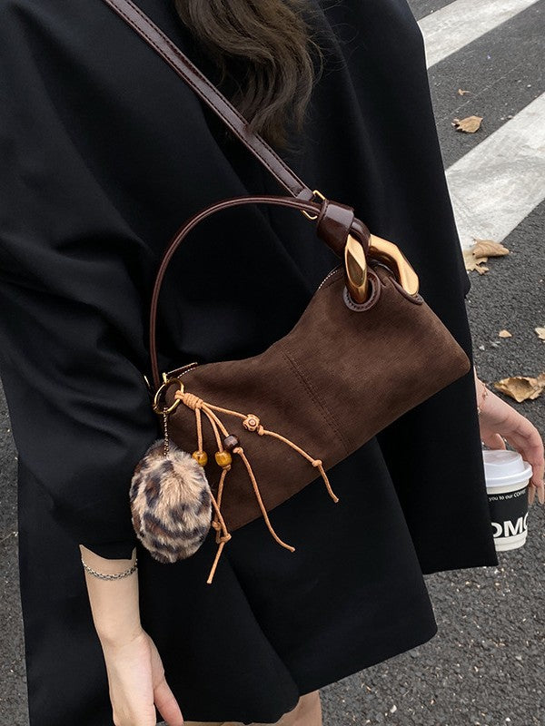 Women's Retro Suede Leopard Print Hand Holding Women's Messenger Bag