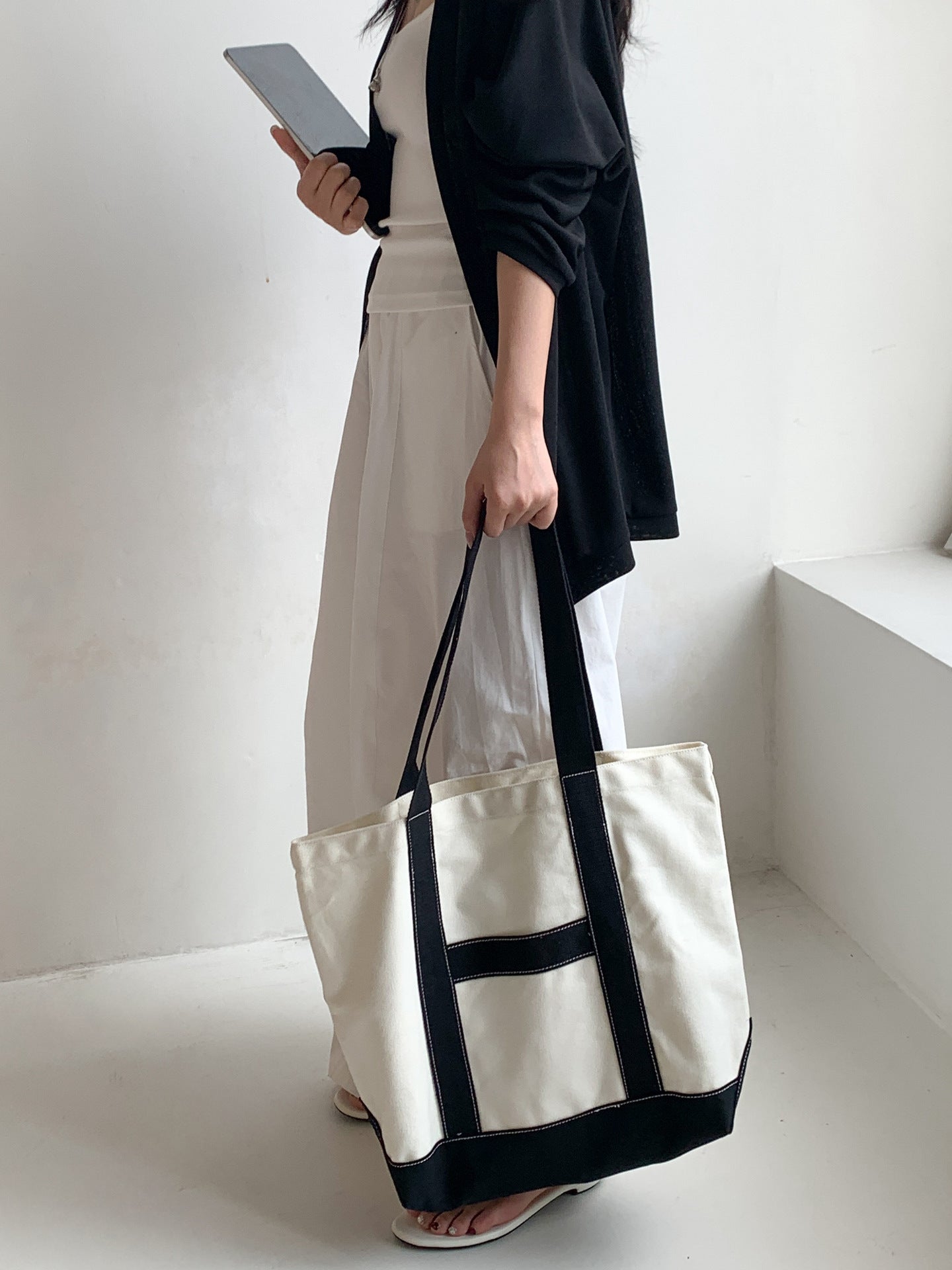 Korean Style Striped Canvas Idle Leisure Class Commuting Large Capacity Women's Shoulder Bag
