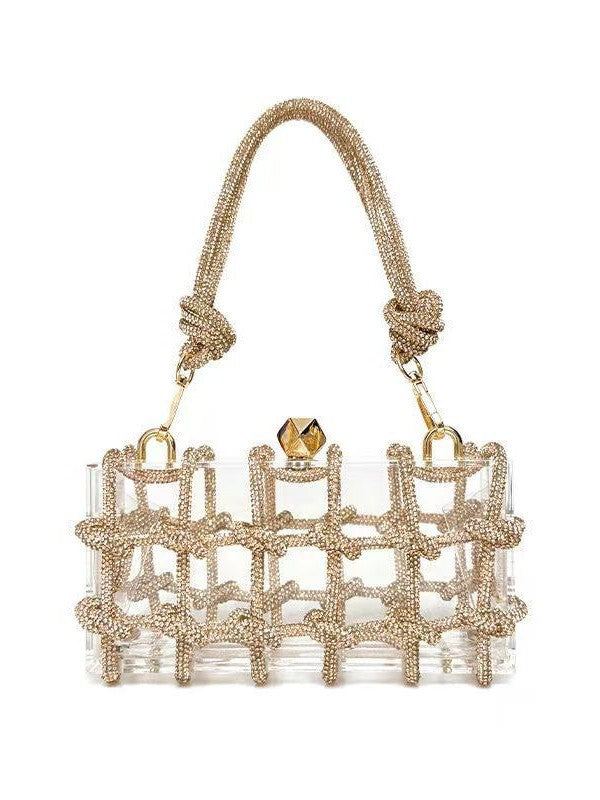 Women's French Shiny Transparent Acrylic Box Diamond Handmade Dinner Bag