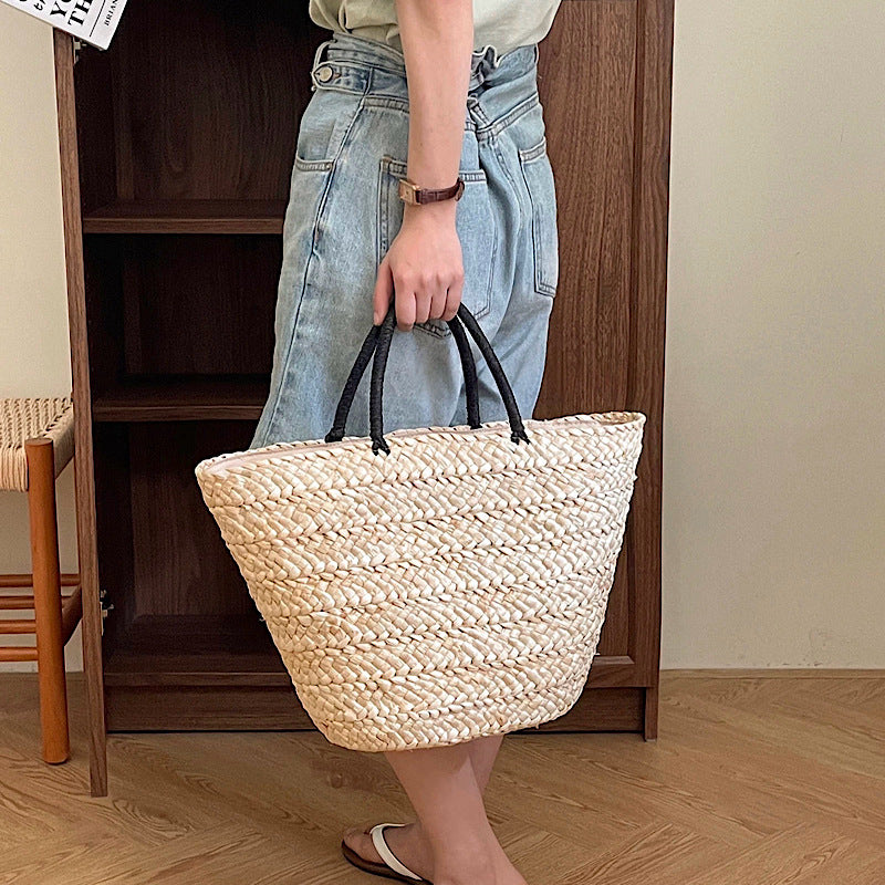 Vacation Style Hand-woven Portable Vegetable Basket Simple Women's Shoulder Bag