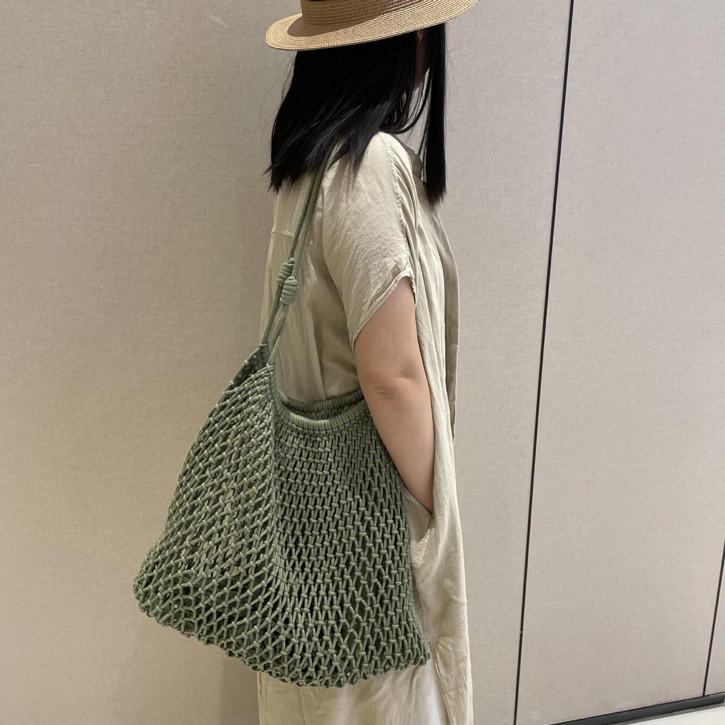 Hand-woven Fishing Net Hollow Mesh Large Capacity Totes Bags