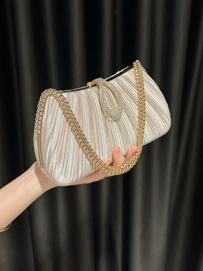 Women's Satin Pleated Bracelet Dress Cheongsam Banquet Dinner Bag