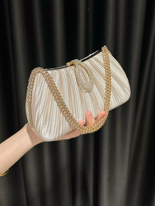 Women's Satin Pleated Bracelet Dress Cheongsam Banquet Dinner Bag