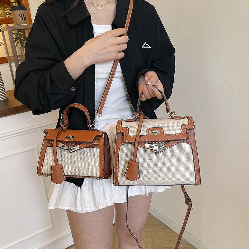 Women's High-grade Retro Portable Kelly Linen Stitching Women's Handbag