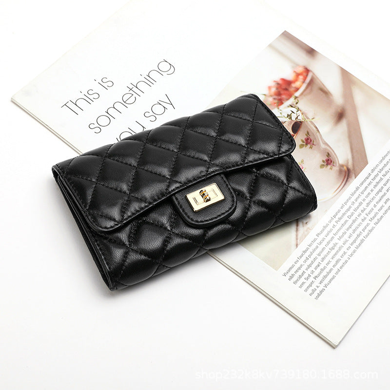 Women's Full Sheepskin Fashion Tri Fold Simple Card Holder