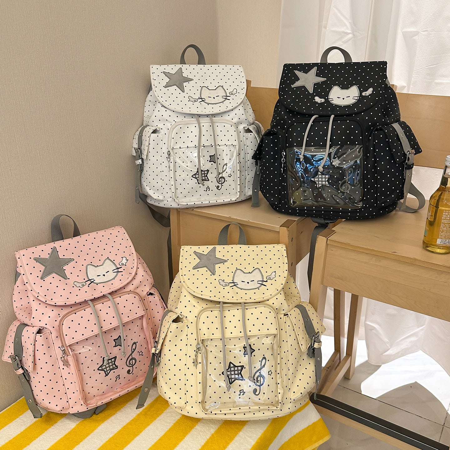 Women's Dot Full Printed Cartoon Fashion Simple College Student Schoolbag
