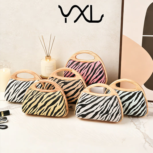 Zebra Pattern Vintage Shaped Wood Party Summer Dinner Bag