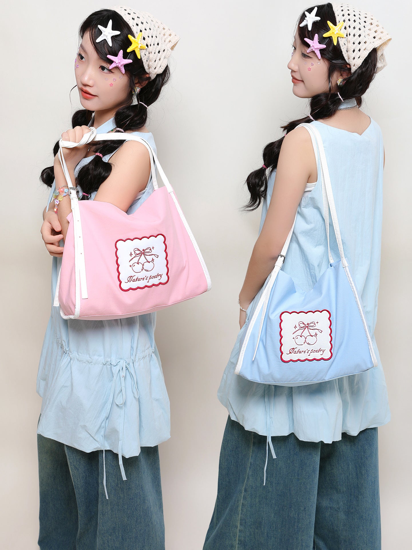 Canvas Korean Style Pink Fresh Large Capacity Totes Popular Women's Messenger Bag