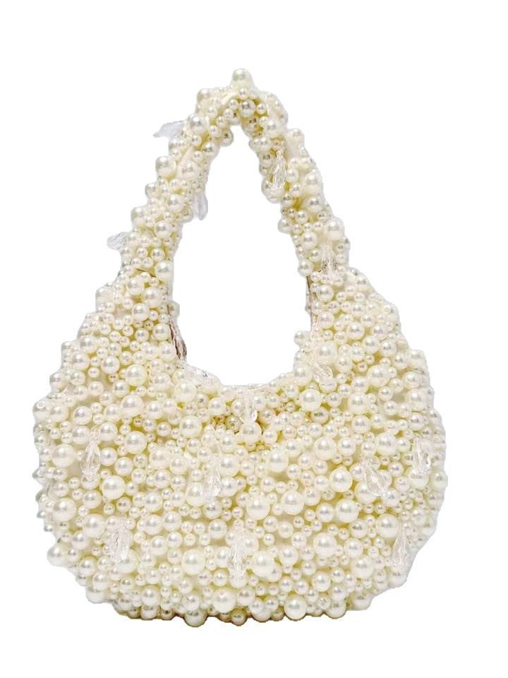 Women's Handmade Sewing Full Beads Imitation Pearl Crystal Dinner Bag