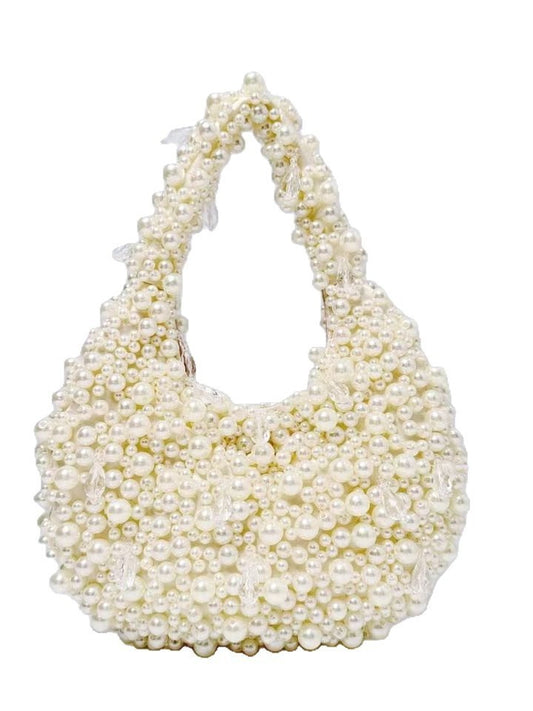 Women's Handmade Sewing Full Beads Imitation Pearl Crystal Dinner Bag