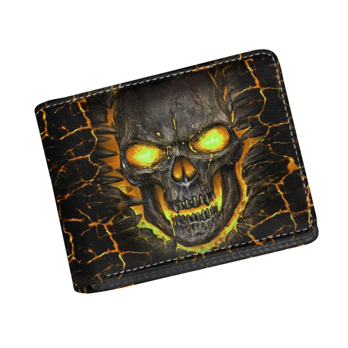 Men's Blue Flame Skull Print Folding Men's Wallet