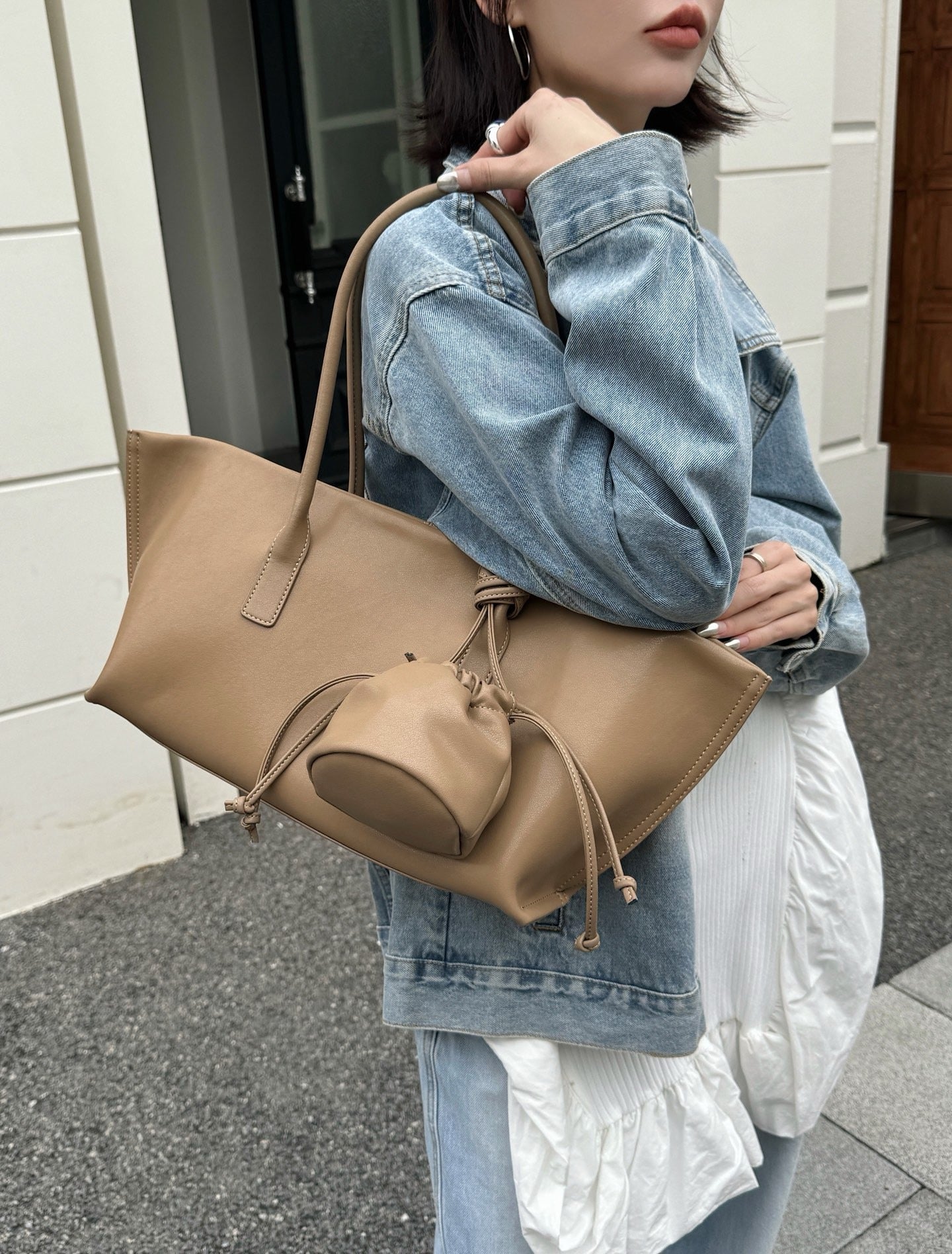 Frosted Cowhide Full Leather Fabric Three Simple Bags