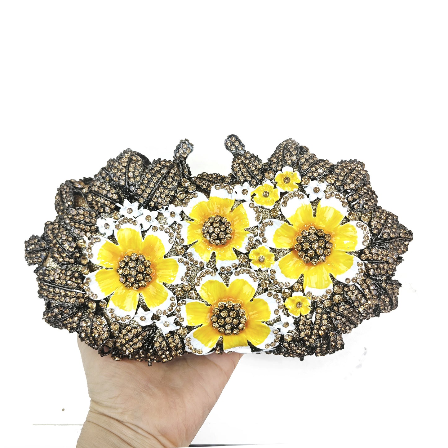 Glaze Flowers Diamond Hollow Metal Hard Box Crystal Bags