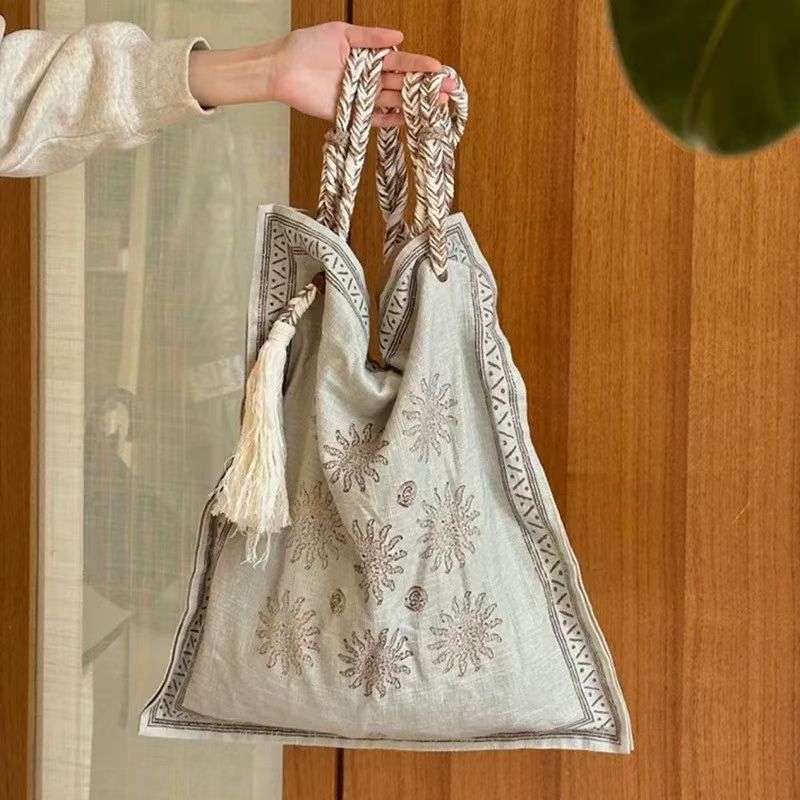 Style Linen Rope Shopping Cloth French Women's Shoulder Bag