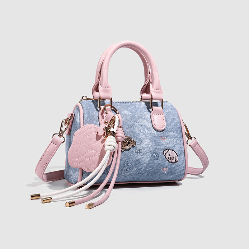 Design Denim Blue Cloth Bread Puppy Shoulder Bags