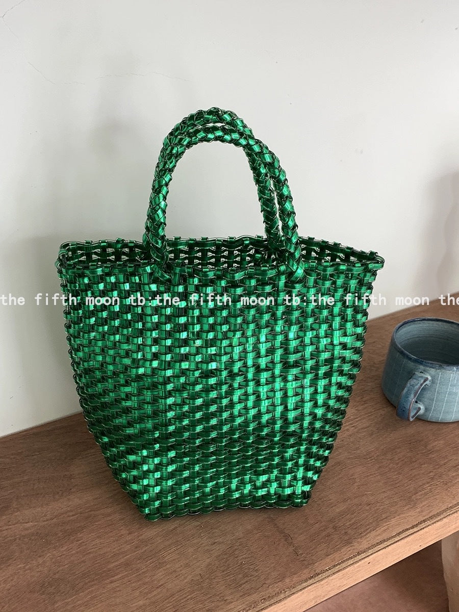 Basket Shiny Woven Stylish Beach Hand Women's Handbag