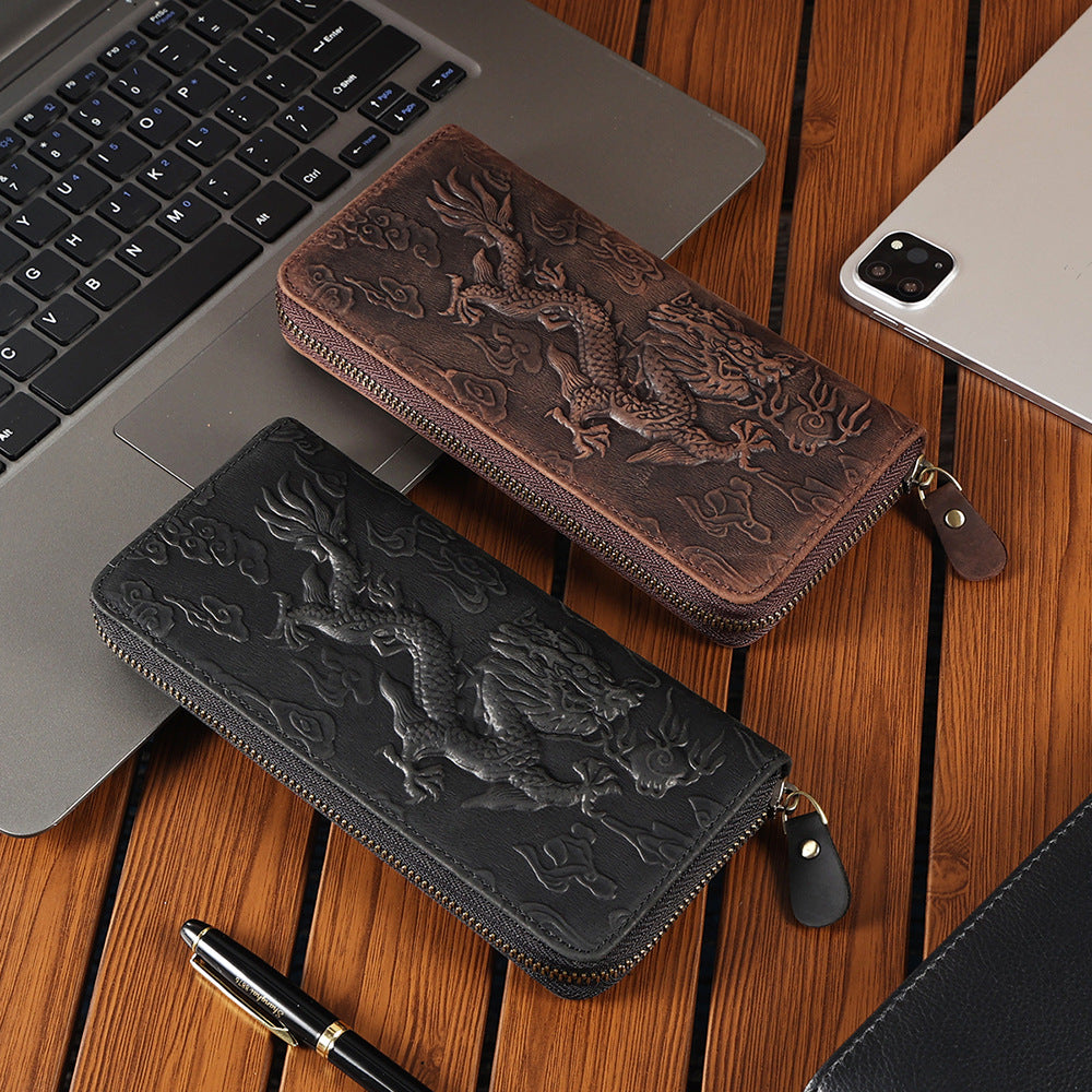 Men's National Fashion Long Large Capacity Zipper Genuine Men's Wallet