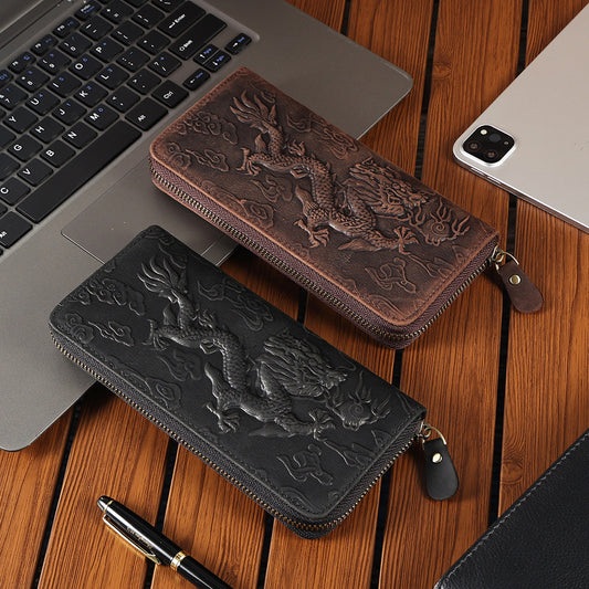 Men's National Fashion Long Large Capacity Zipper Genuine Men's Wallet