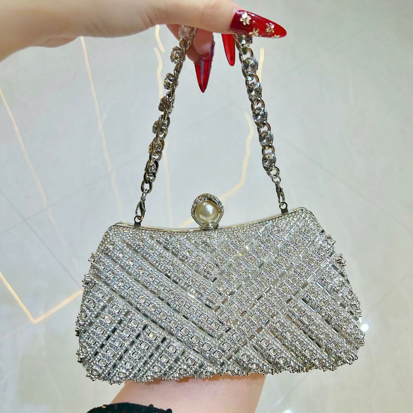 Women's Rhinestone Clutch Versatile Chain Box Trendy Handbags
