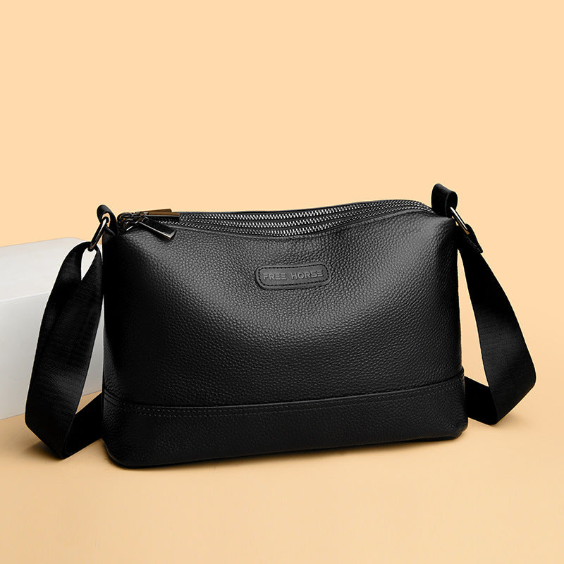 Men's Leather Triple Zipper Genuine Business Leisure Men's Bags
