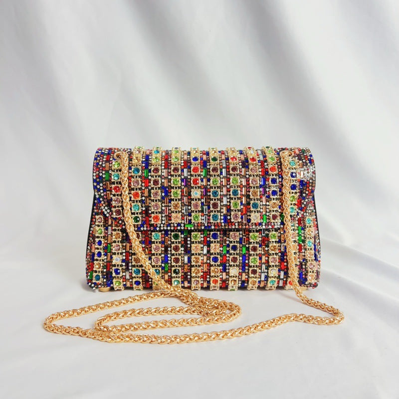 Women's Color Matching Rhinestone Ornament Gem Diamond Dinner Bag