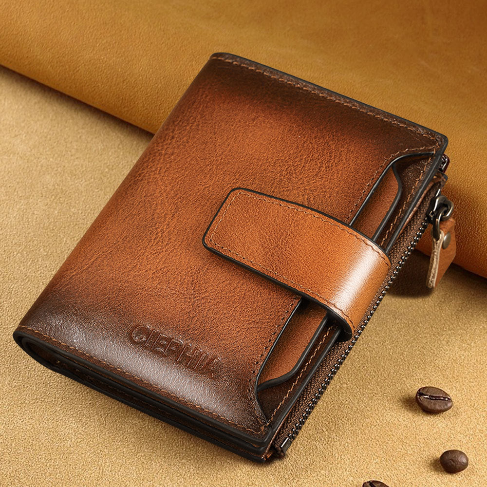 Innovative Men's Retro Leather Swiping Zipper Men's Wallet