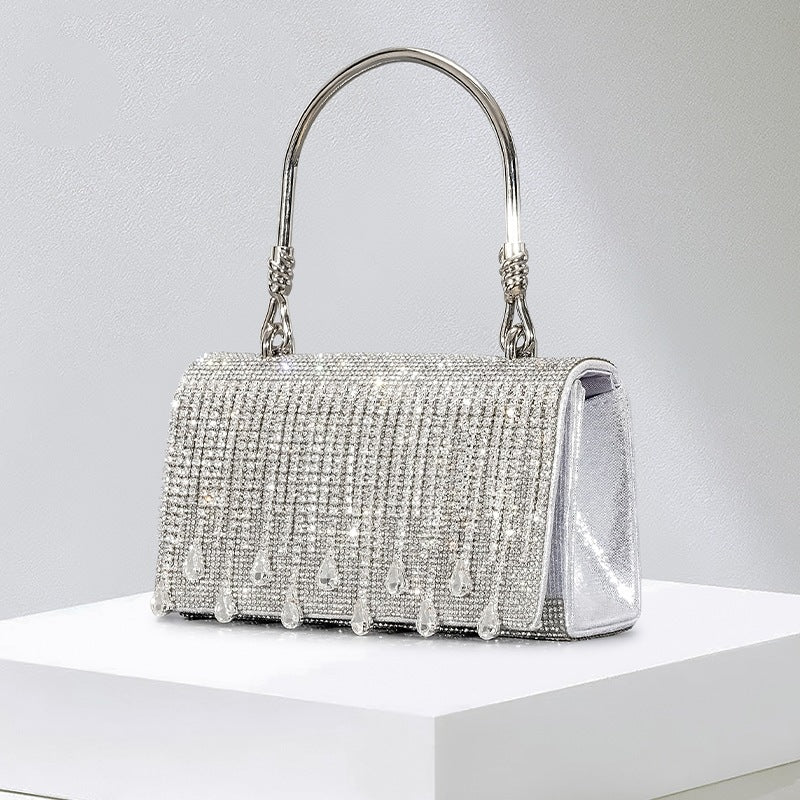 Women's Tassel Rhinestone Design Metal Flap Handbags