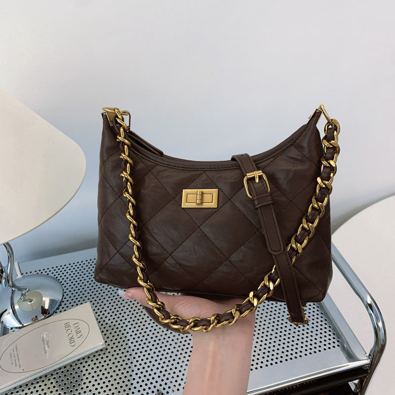 Women's Pure Color Trendy Fashion Rhombus Chain Women's Shoulder Bag