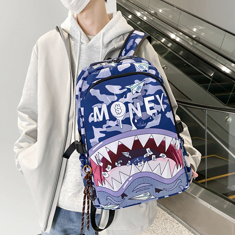 Shark Head Personality Cartoon Printed Early College Student Schoolbag