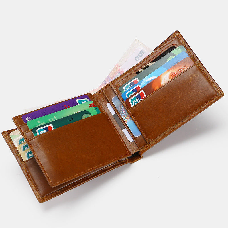 Men's Genuine Leather Off Short Style Multiple Slots Horizontal Men's Wallet