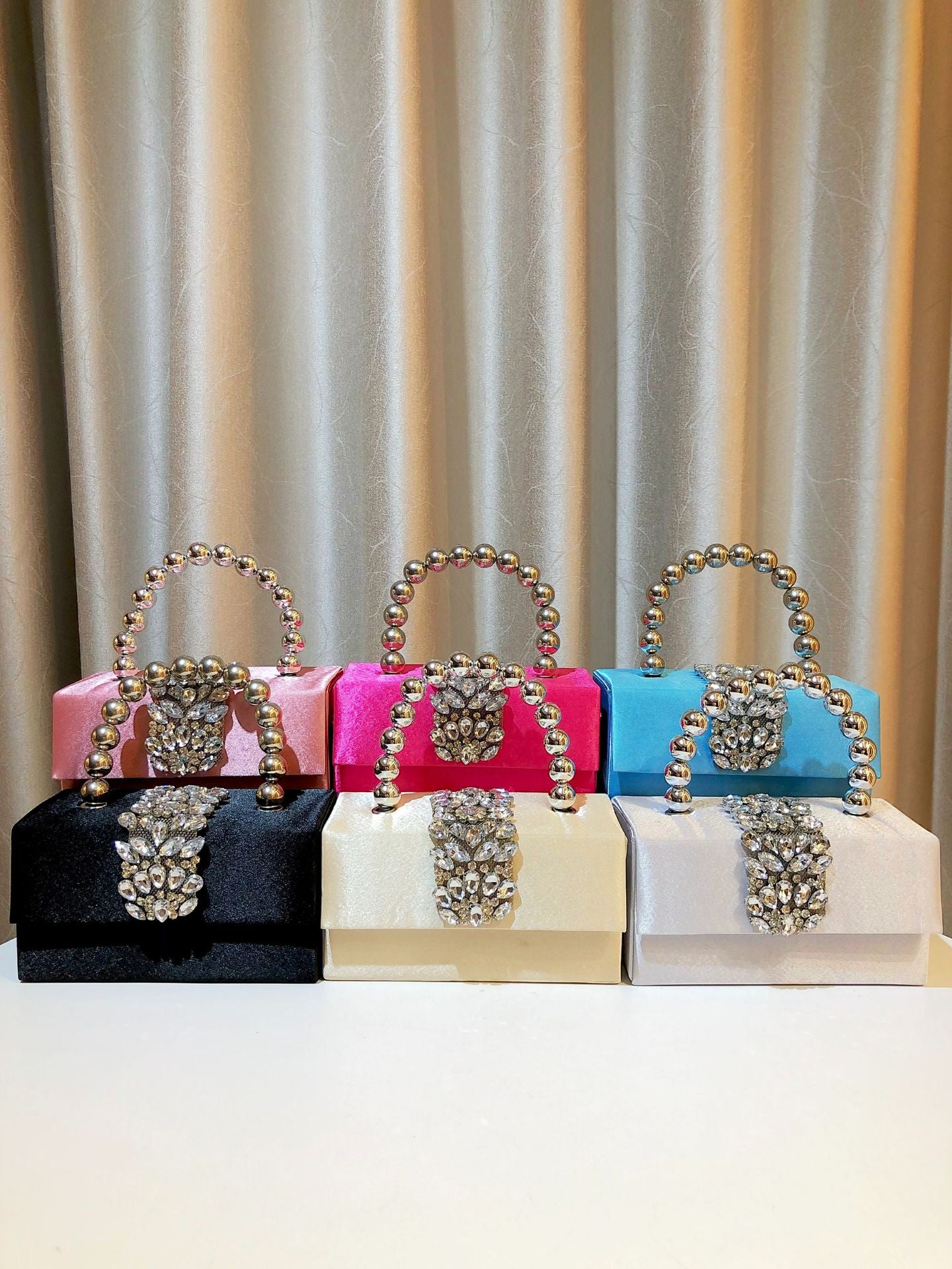 Shiny Rhinestone Banquet Silk Satin Pearl Dinner Bag