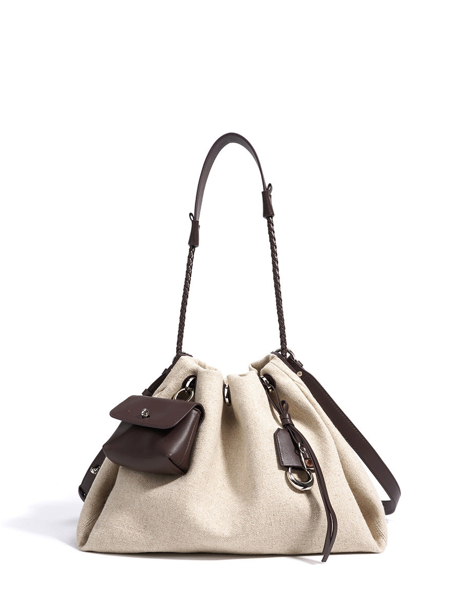 Top Layer Cowhide Drawstring Cloud Trendy Simple Women's Messenger Bag