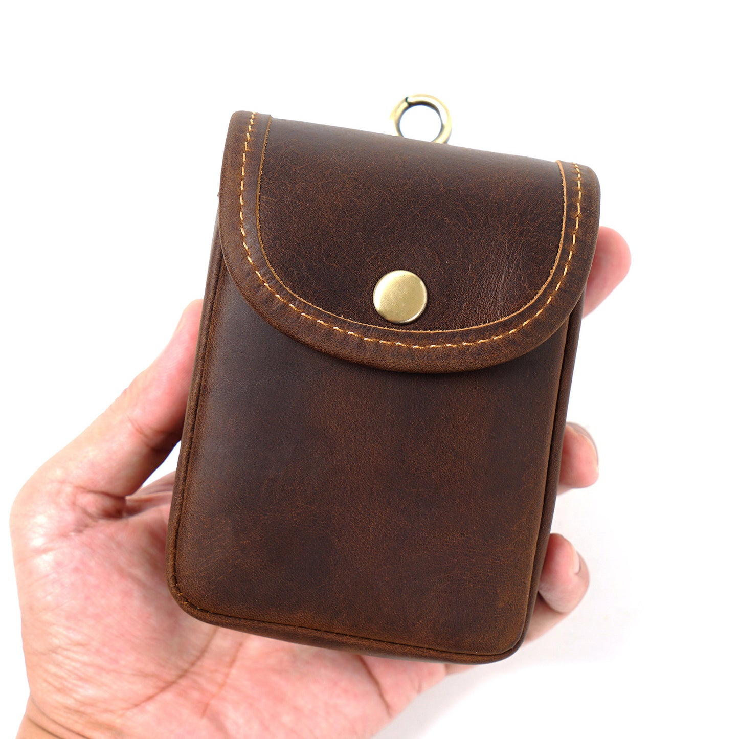 Men's Cowhide Crazy Horse Leather Mini Cigarette Retro Men's Fanny Pack
